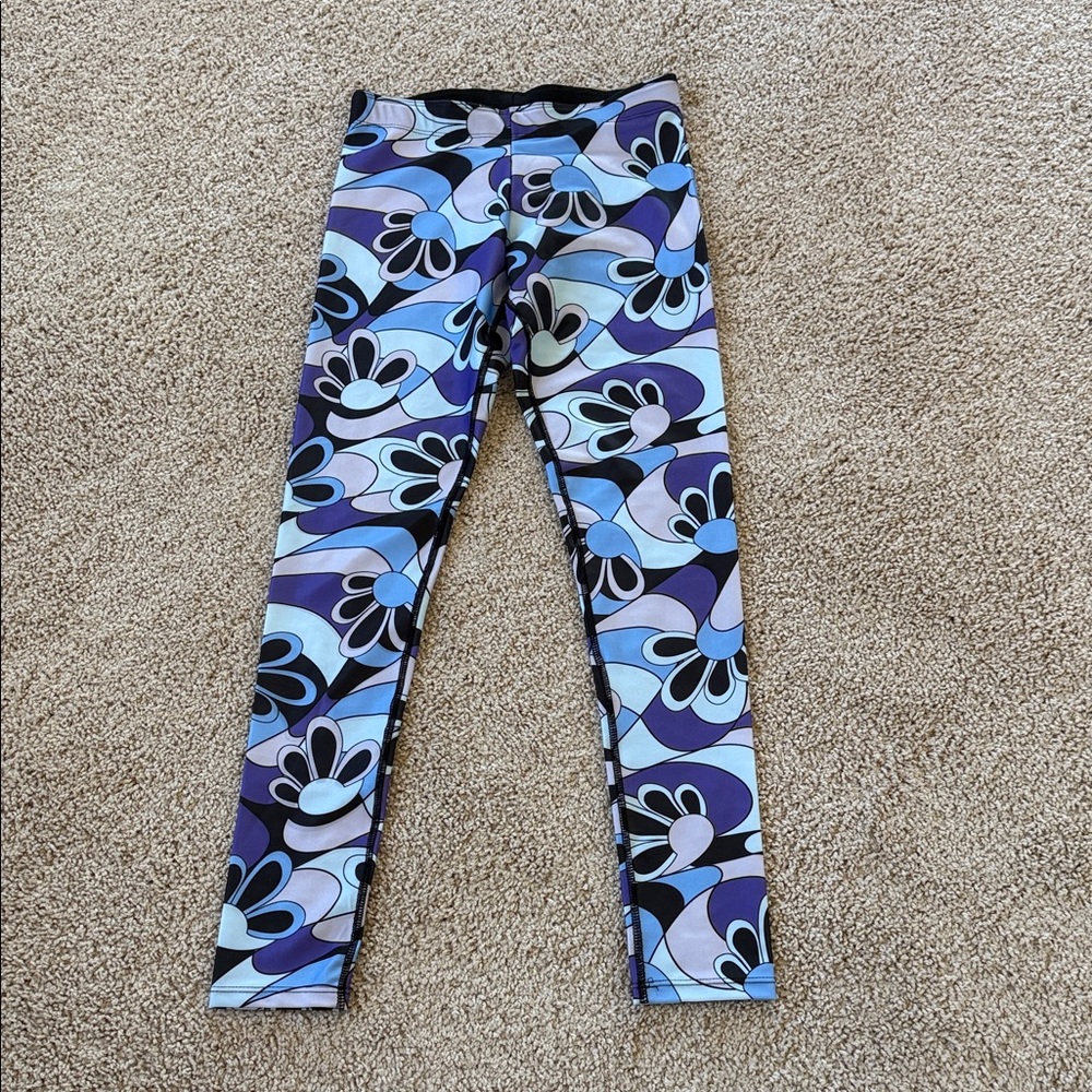 Floral Patterned Women's Leggings - Blue and Purple